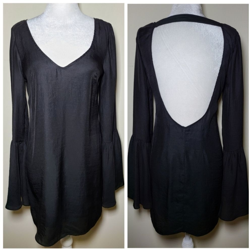 Show Me Your MuMu|Black Bell Sleeve Strappy Back Dress, SMALL